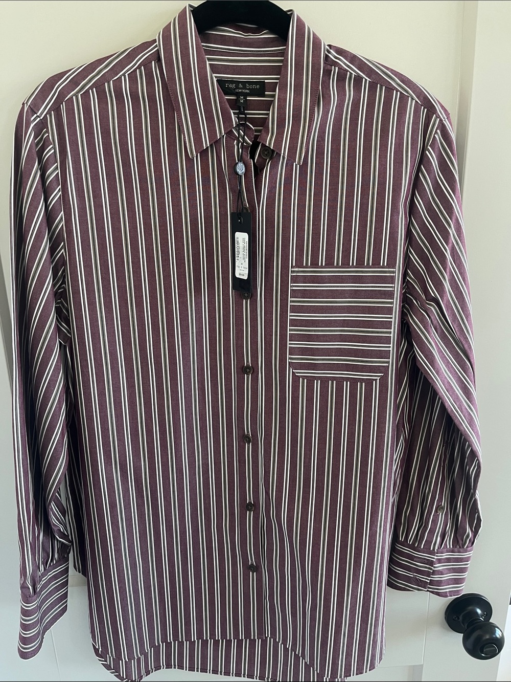NWT rag & bone Burgundy and White Striped Button-Down Shirt medium